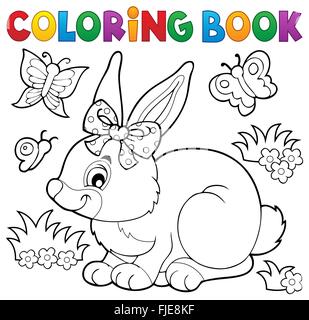 Coloring book rabbit topic 3 - picture illustration. Stock Photo