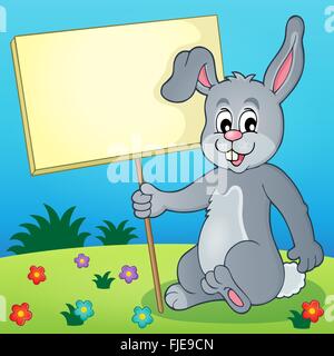 Rabbit with sign theme image 3 - picture illustration. Stock Photo