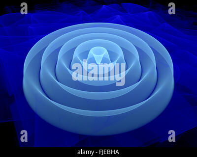 Blue glowing 3D waveform fractal, computer generated abstract background Stock Photo