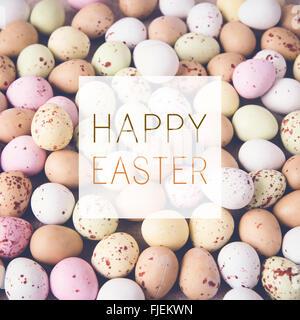 Easter pastel speckled eggs, selective focus background, toning Stock Photo