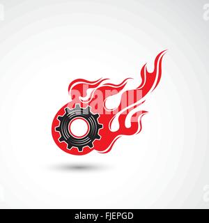 Wheel in Fire flame icon abstract logo design vector template. Industrial concept. Corporate creative logotype symbol. Stock Vector