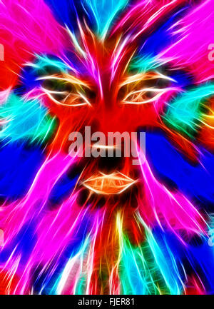 Colorful glowing fractal face, computer generated abstract background Stock Photo