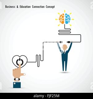 Businessman and creative light bulb brain symbol and knowledge connection concept. Business and education connection concept. Stock Vector