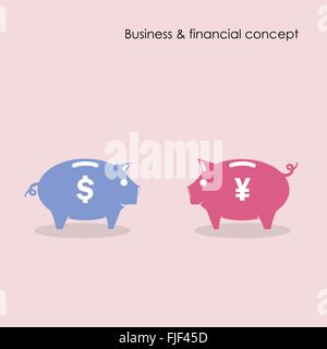 Piggy bank symbol with business and financial concept. Currency war concept. Vector illustration Stock Vector