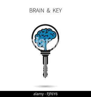 Creative brain sign with key symbol. Key of success. Business and education idea concept. Vector illustration. Stock Vector