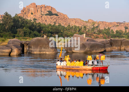 River ferry in The ruined city of Hampi in the Indian state of Karnataka Stock Photo