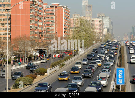 Traffic jam at a highway in Beijing, China Stock Photo