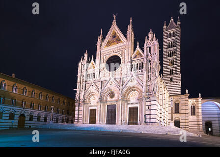 Siena Cathedral landmark as known as Duomo, night photography. Tuscany, Italy, Europe. Stock Photo