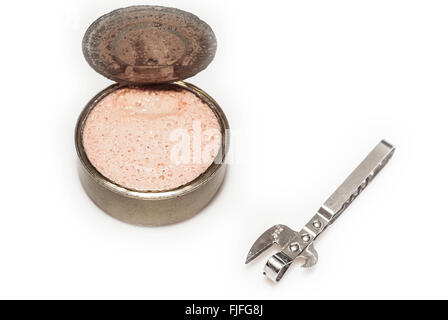 canned meat pate and opener Stock Photo
