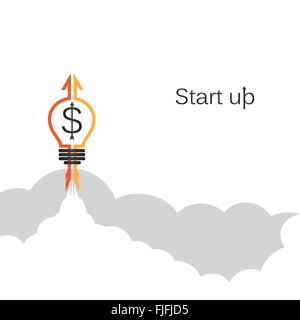 Creative light bulb sign and grey cloud, conceptual of start up new business project, take off of a business concept Stock Vector