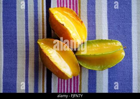 Three starfruit (Averrhoa Carambola) Stock Photo