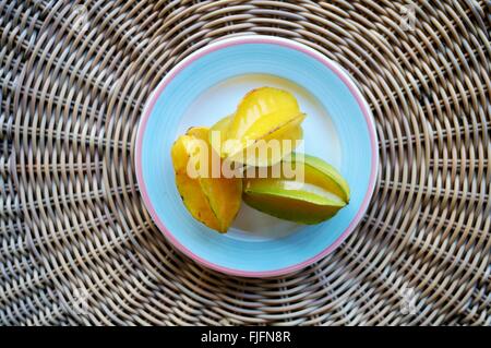 Three starfruit (Averrhoa Carambola) Stock Photo