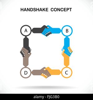 Business partners shaking hands as a symbol of unity, handshake abstract design template. Business creative concept. Stock Vector