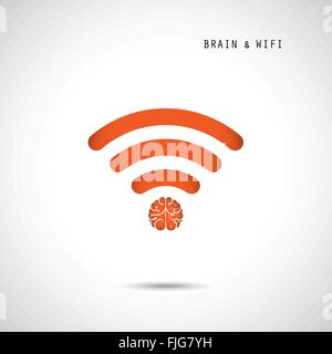 Creative brain concept and wifi sign. Education, technology and business background. Vector illustration Stock Vector