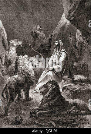 Daniel in the lion's den. From The Book of Daniel, Old Testament. Stock Photo