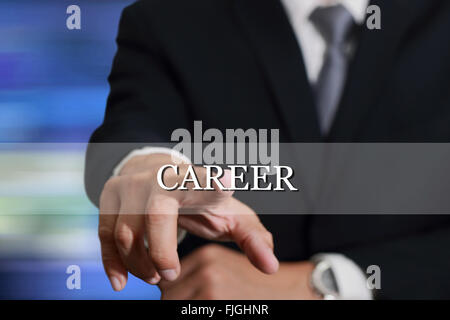 Businessman hands touching CAREER sign on virtual screen as career concept. Stock Photo