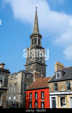 The newly restored spire of Haddington Townhouse, the old council chambers for the county of East Lothian in Scotland. Stock Photo
