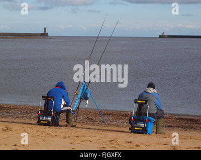 Newcastle Upon Tyne, Wednesday 2nd March 2016, UK Weather. A cold day on the banks of the river Tyne, near Tynemouth as fishermen wait for bites on their lines. Credit:  james walsh/Alamy Live News Stock Photo