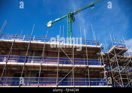 New development of retirement homes & flats in Lytham St Annes, nr Blackpool, UK, being built by McCarthy & Stone. They include, but incomplete, 36 brand new stylish one and two-bedroom Retirement Living apartments. Construction, assembly, buidling works are underway, with apartments being available to buy off plan. Stock Photo