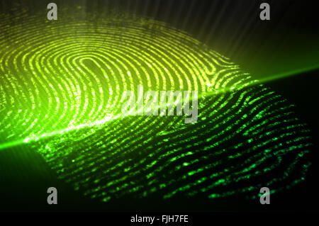 Print of finger on digital background Stock Photo