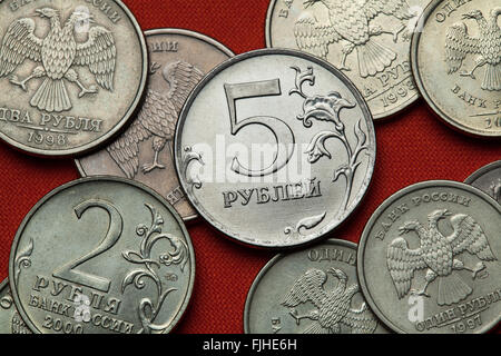 Coins of Russia. Russian five ruble coin. Stock Photo