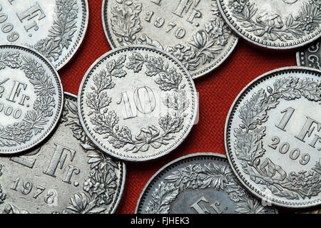 Coins of Switzerland. Swiss 10 rappen coin. Stock Photo