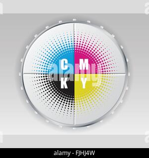 Abstract digital button design with cmyk halftone Stock Vector