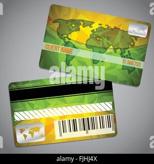Loyalty card design with world map and green orange background Stock Vector
