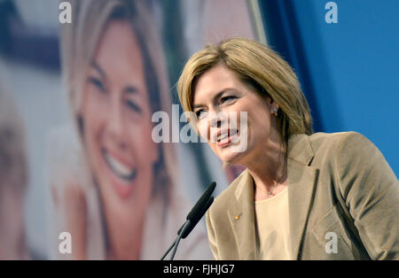 Wittlich, Germany. 2nd Mar, 2016. Julia Kloeckner (CDU), candidate for the 2016 Landtag election, speaking during a CDU election campaign event in Wittlich, Germany, 2 March 2016. German Chancellor Merkel also attended, in order to support the CDU candidate for the upcoming Rhineland-Palatinate Landtag election on 13.03.2016. PHOTO: HARALD TITTEL/DPA/Alamy Live News Stock Photo
