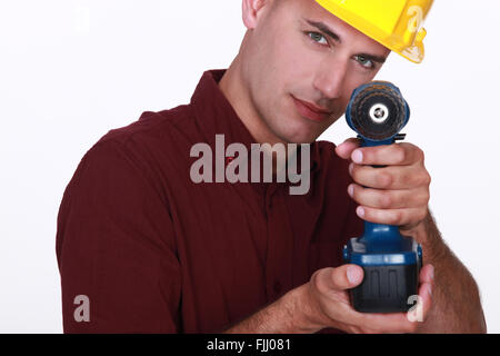 Carpenter using cordless Stock Photo