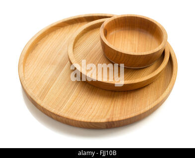 wooden tray isolated on white background Stock Photo