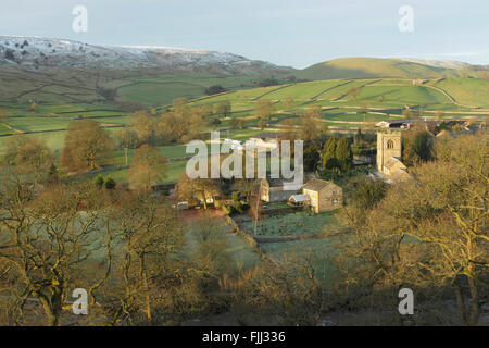 Burnsall village, Wharfedale, Yorkshire Dales, North Yorkshire, England, January Stock Photo