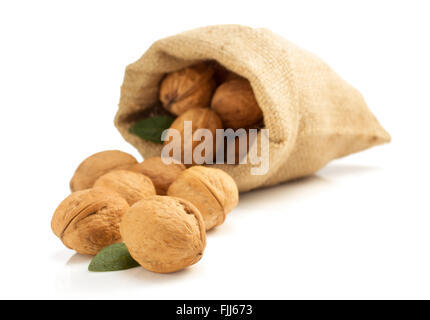 walnuts in bag isolated on white background Stock Photo