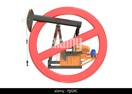 oil pumpjack with forbidden sign isolated on white background Stock Photo