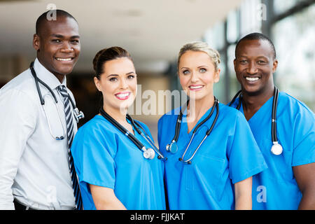 group of happy multiracial medical team in hospital Stock Photo