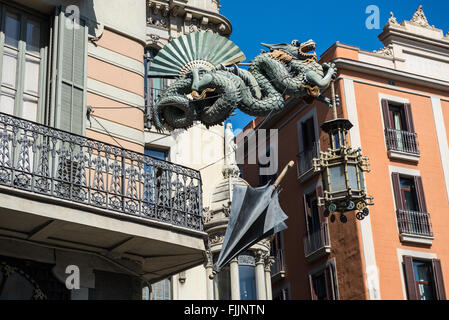 House of Umbrellas (Casa Bruno Cuadros) at La Rambla street in Barcelona, Spain Stock Photo
