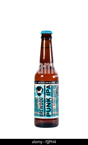 A bottle of Punk IPA, from the Brewdog brewery.