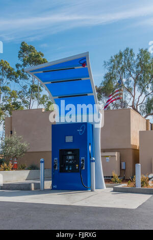 A public hydrogen fueling station, for hydrogen powered automobiles, with two pumps in Santa Barbara, California. Stock Photo