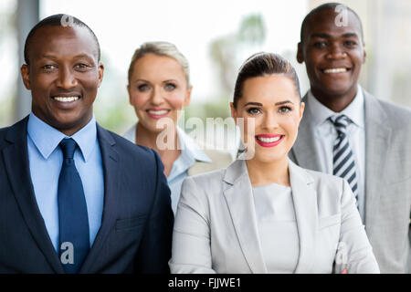 group of happy businesspeople in modern office Stock Photo