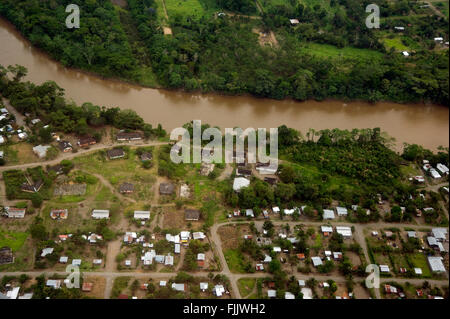 Homes in a town along the Amazon river in Ecuador near Guayaquil Stock Photo