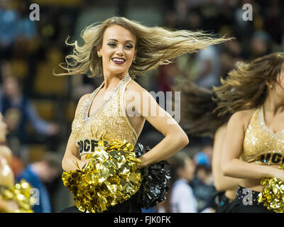 Orlando, FL, USA. 2nd Mar, 2016. UCF dance team Knightmoves member perform during a time out in 2nd half mens NCAA basketball game action between the Tulane Green Wave and the UCF Knights. UCF defeated Tulane 73-65 at CFE Arena in Orlando, Fl. Romeo T Guzman/CSM/Alamy Live News Stock Photo
