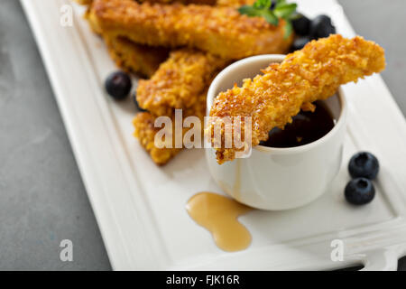French toast sticks with blueberries and syrup Stock Photo