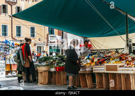 Market, Campo Santa Margherita, Dorsoduro, Venice, Italy Stock Photo