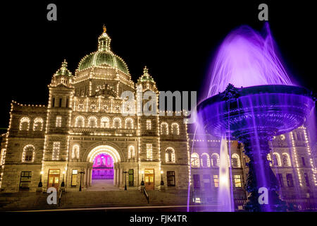 British Columbia Parliament Buildings at Night - Victoria, Vancouver Island, British Columbia, Canada Stock Photo