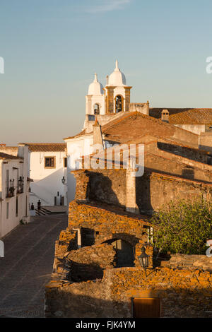 Red tile roofs and whitewashed buildings in the historic hill town village of Monsaraz, Alentejo region, Portugal travel destinations Stock Photo