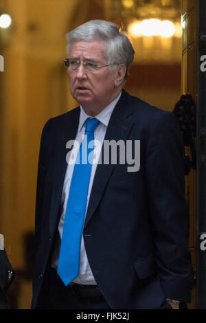 March 2nd 2016. Defence Secretary Michael Fallon leaves the weekly cabinet meeting at 10 Downing Street, London.