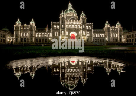 British Columbia Parliament Buildings at Night - Victoria, Vancouver Island, British Columbia, Canada Stock Photo