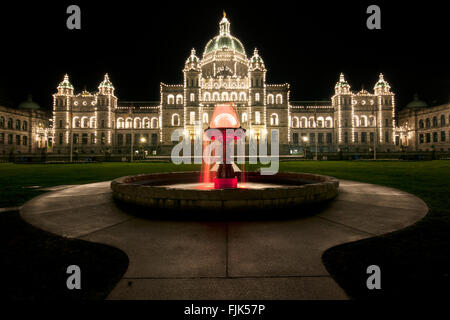 British Columbia Parliament Buildings at Night - Victoria, Vancouver Island, British Columbia, Canada Stock Photo