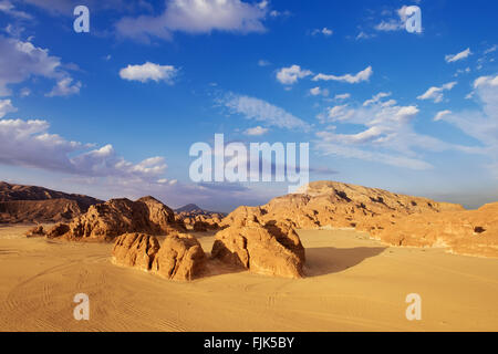 Egypt Sinai desert view  Rocky hills Blue sky Stock Photo