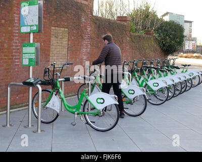 LiverpoolÕs citybike cycle hire scheme.It's the largest public bicycle hire scheme in the country outside London and there will soon will be a total of 1,000 bikes available to hire spread across 160 locations. Stock Photo